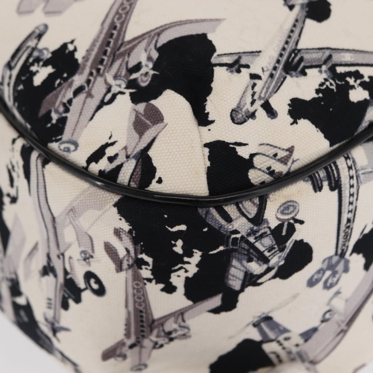 CHANEL Airline Hand Bag Canvas White Silver CC Auth 169837