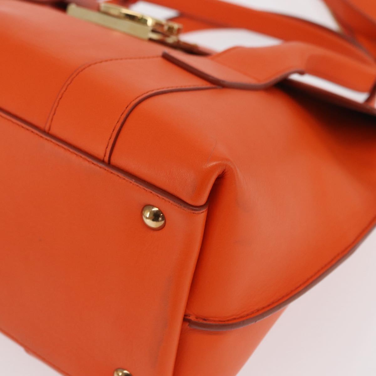 Salvatore Ferragamo Gancini Hand Bag Leather 2way Orange Gold Auth 169855