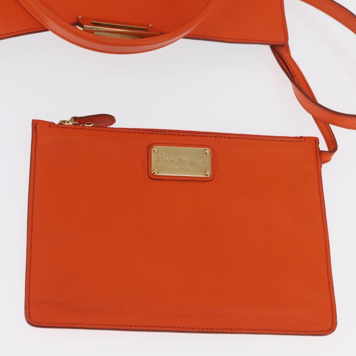 Salvatore Ferragamo Gancini Hand Bag Leather 2way Orange Gold Auth 169855