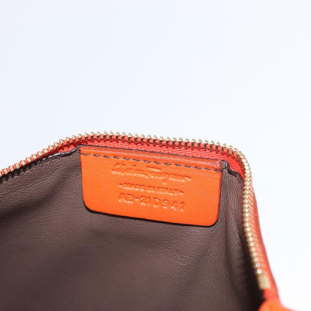 Salvatore Ferragamo Gancini Hand Bag Leather 2way Orange Gold Auth 169855