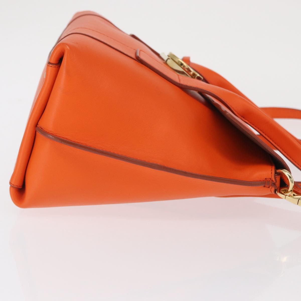 Salvatore Ferragamo Gancini Hand Bag Leather 2way Orange Gold Auth 169855