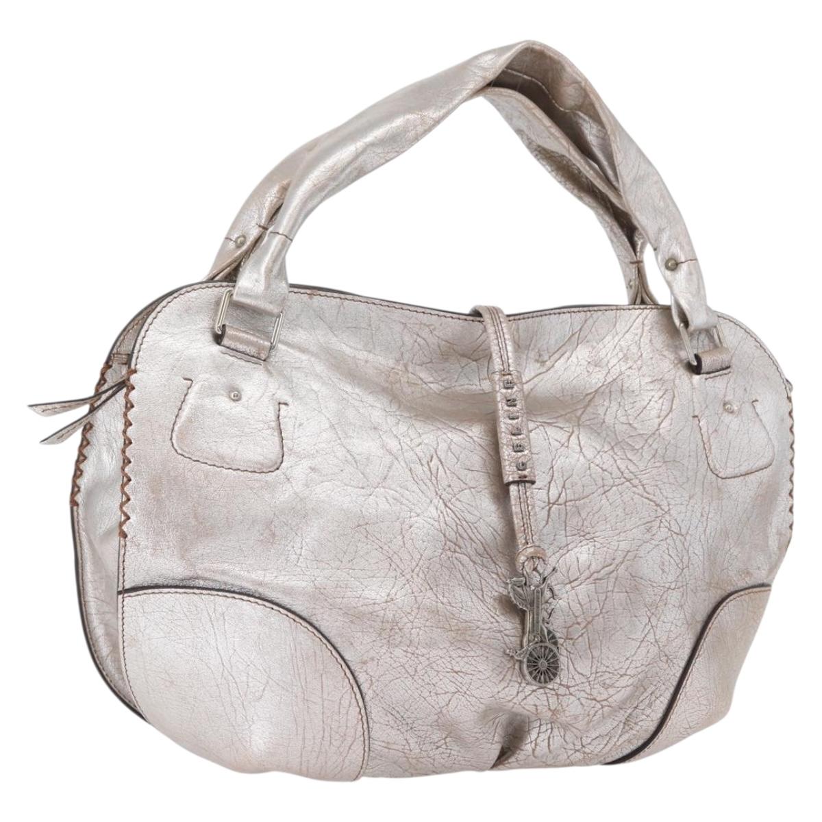 CELINE Bitter Sweet Hand Bag Leather Silver Auth 169857