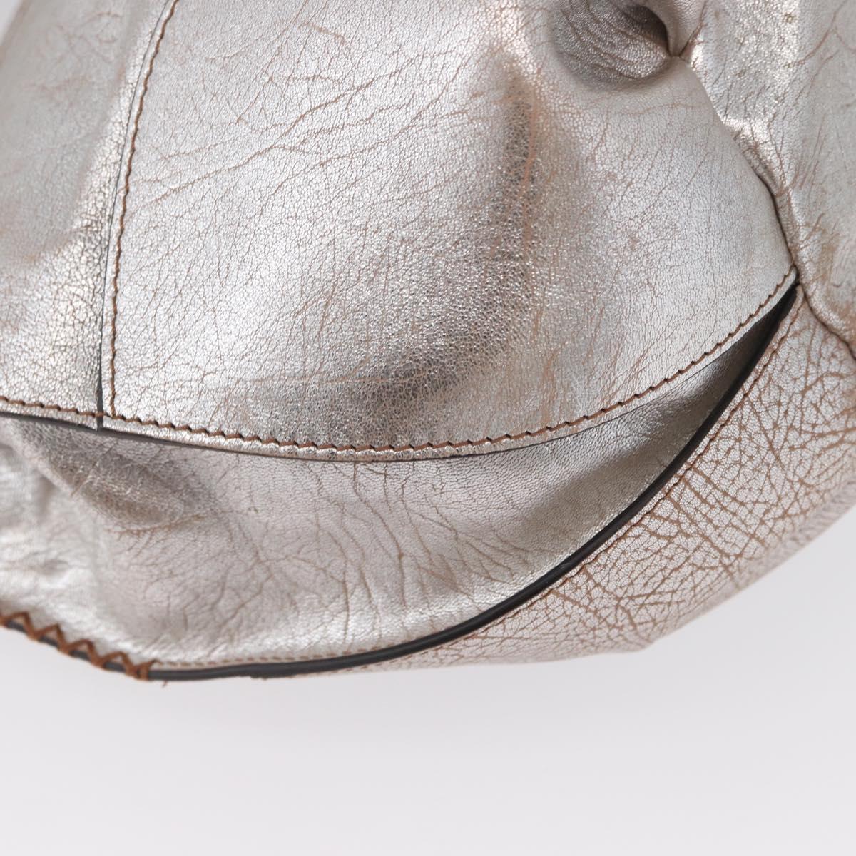 CELINE Bitter Sweet Hand Bag Leather Silver Auth 169857