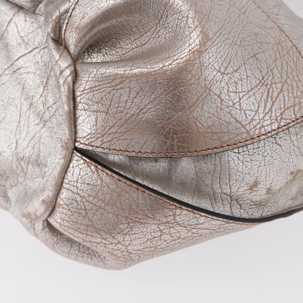 CELINE Bitter Sweet Hand Bag Leather Silver Auth 169857