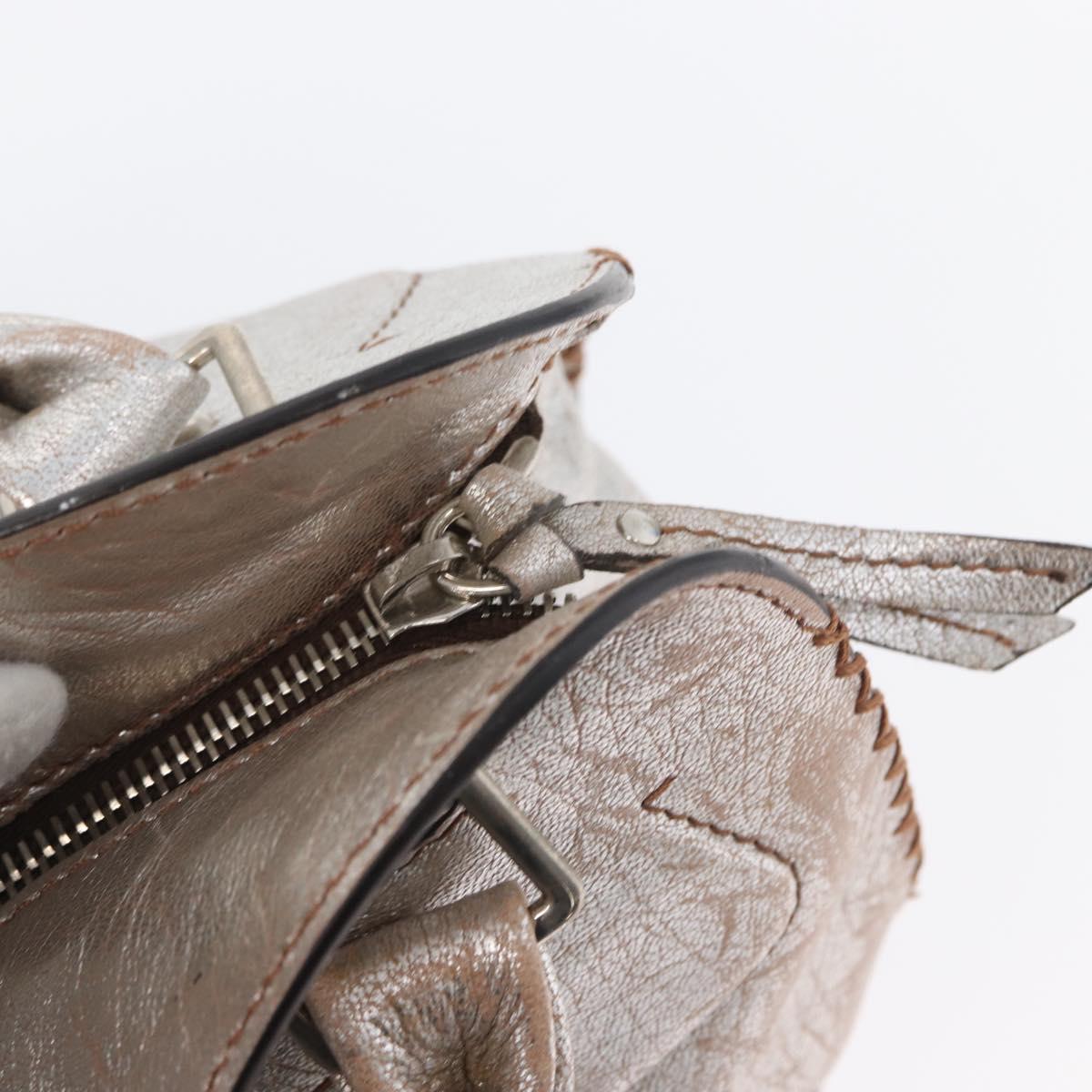 CELINE Bitter Sweet Hand Bag Leather Silver Auth 169857