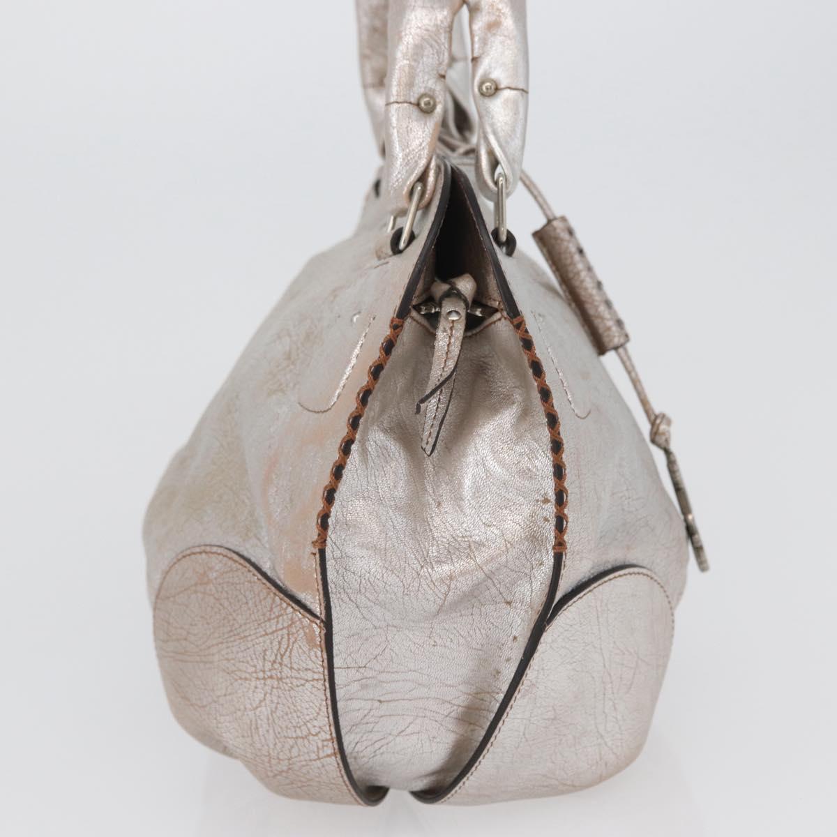 CELINE Bitter Sweet Hand Bag Leather Silver Auth 169857