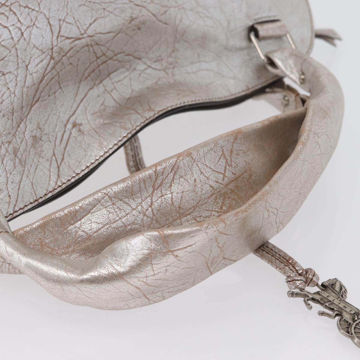 CELINE Bitter Sweet Hand Bag Leather Silver Auth 169857