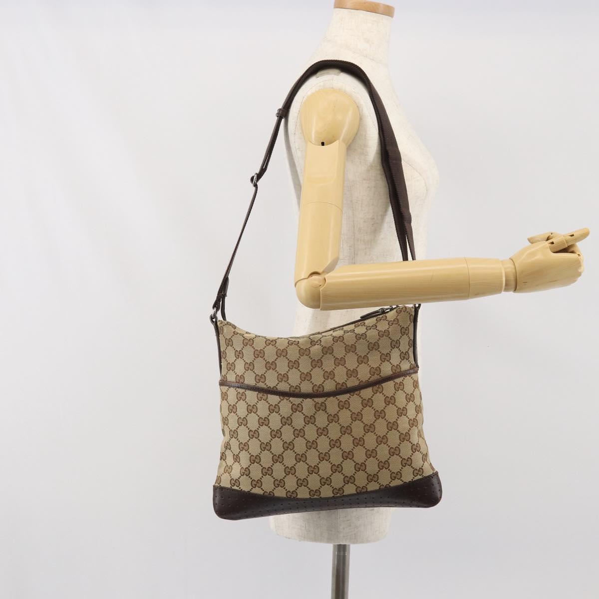 GUCCI GG Canvas Shoulder Bag Beige Silver 145857 Auth 169859