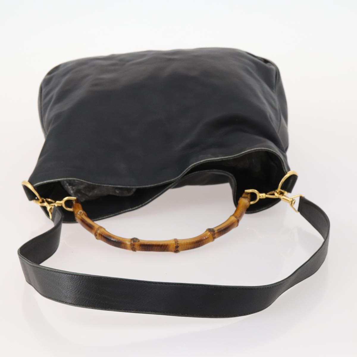 GUCCI Bamboo Shoulder Bag Leather 2way Black Gold 001 1577 2615 Auth 169863