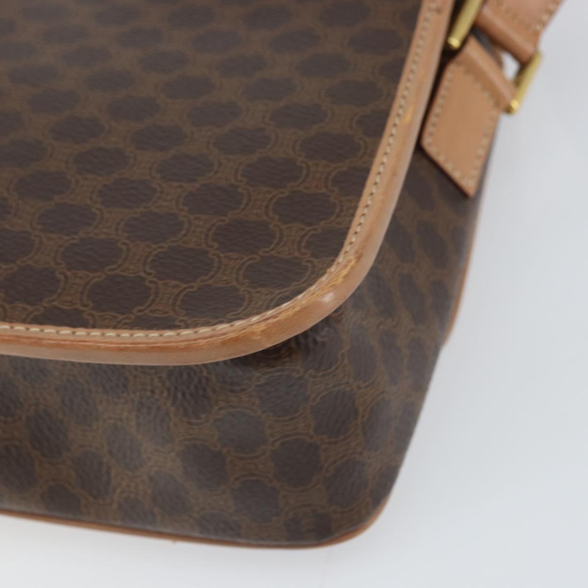CELINE Macadam Canvas Circle Shoulder Bag PVC Leather Brown Gold Auth 169869