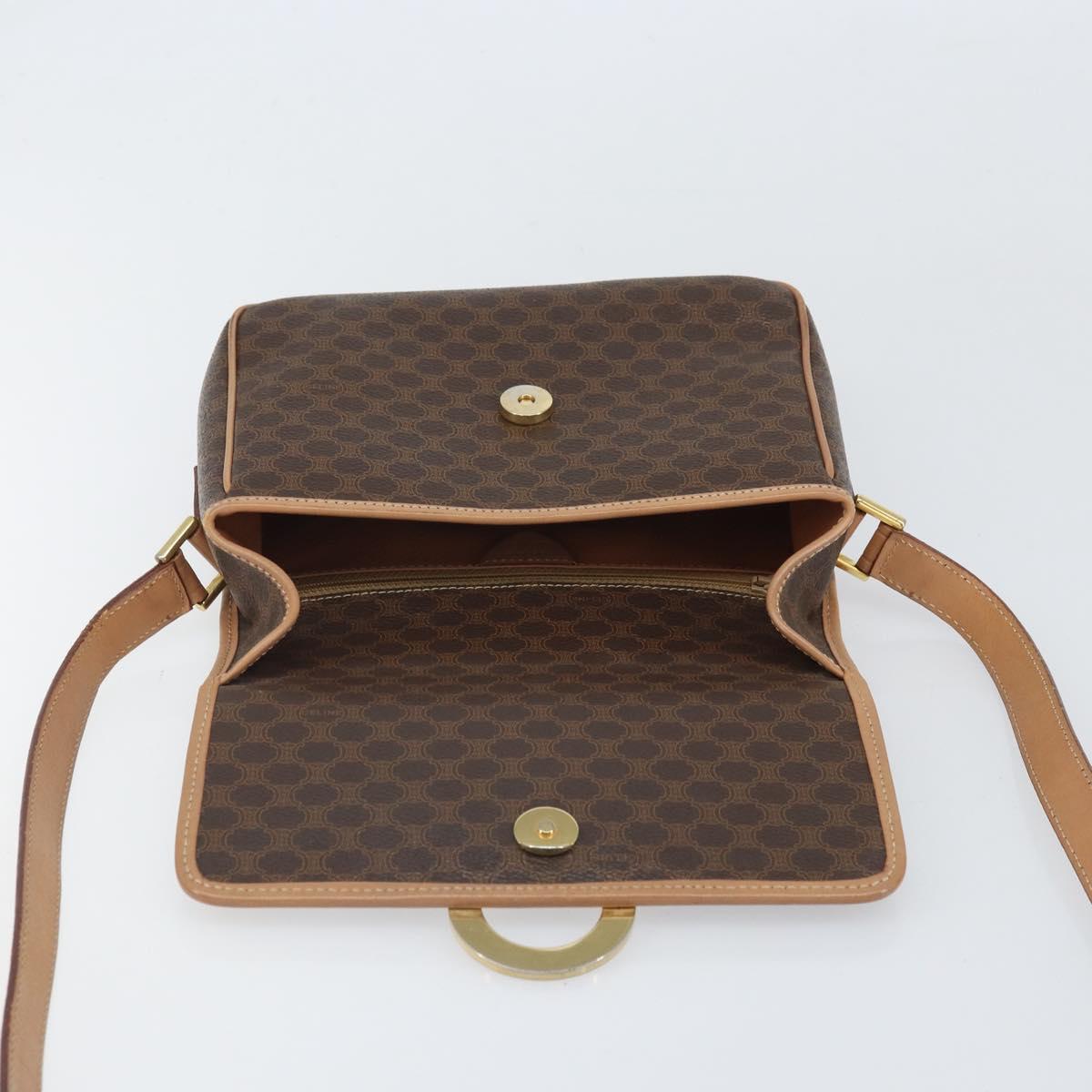 CELINE Macadam Canvas Circle Shoulder Bag PVC Leather Brown Gold Auth 169869