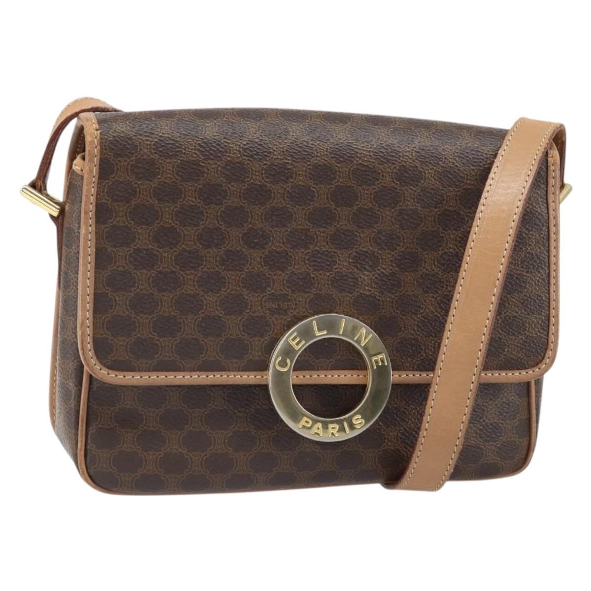 CELINE Macadam Canvas Circle Shoulder Bag PVC Leather Brown Gold Auth 169869