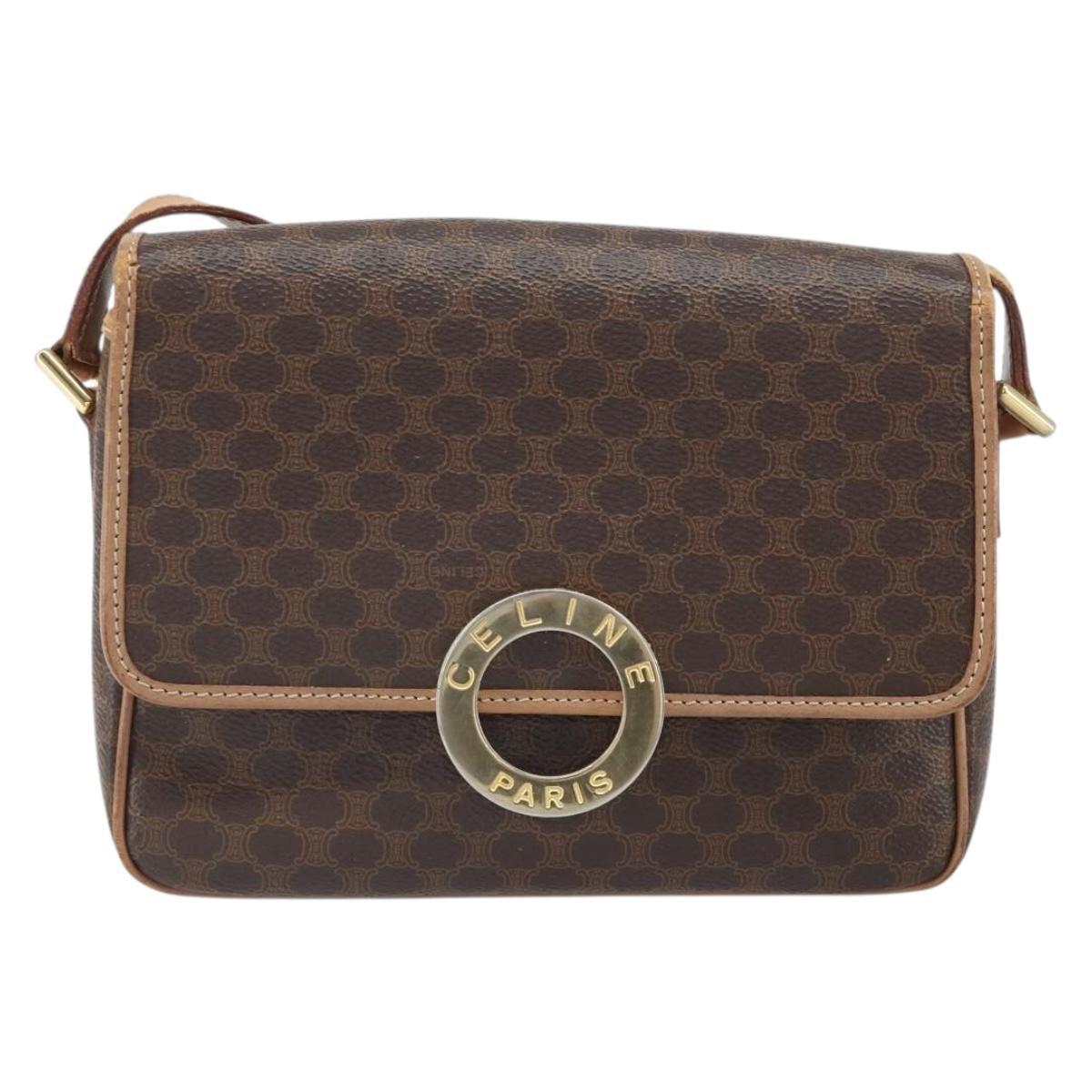 CELINE Macadam Canvas Circle Shoulder Bag PVC Leather Brown Gold Auth 169869
