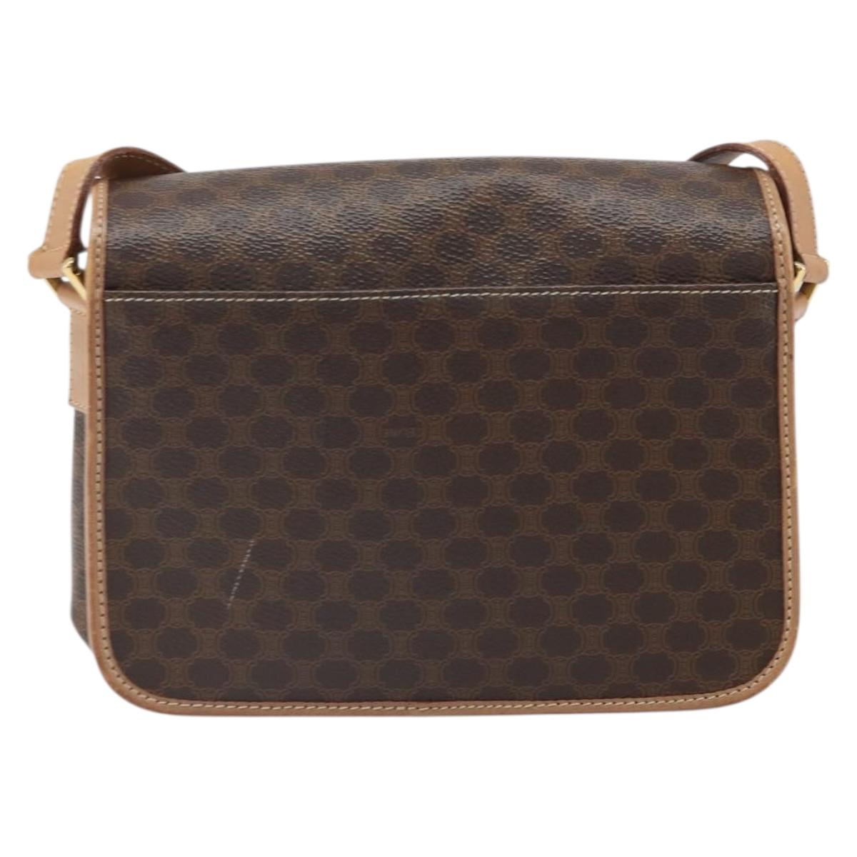 CELINE Macadam Canvas Circle Shoulder Bag PVC Leather Brown Gold Auth 169869