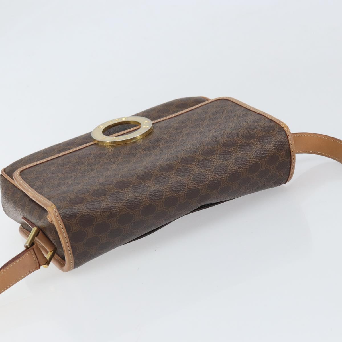 CELINE Macadam Canvas Circle Shoulder Bag PVC Leather Brown Gold Auth 169869