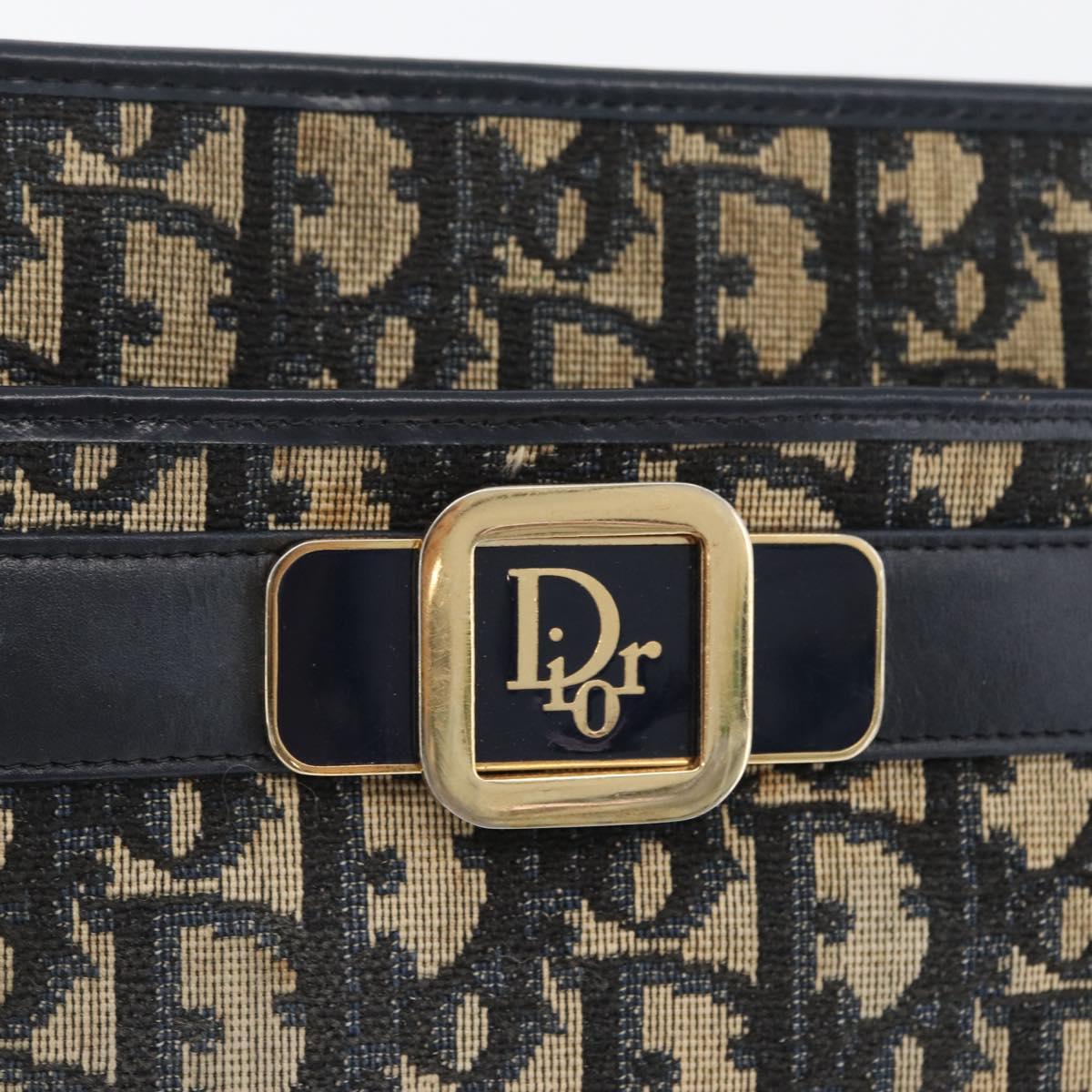 Christian Dior Trotter Canvas Shoulder Bag Navy Gold Auth 169874
