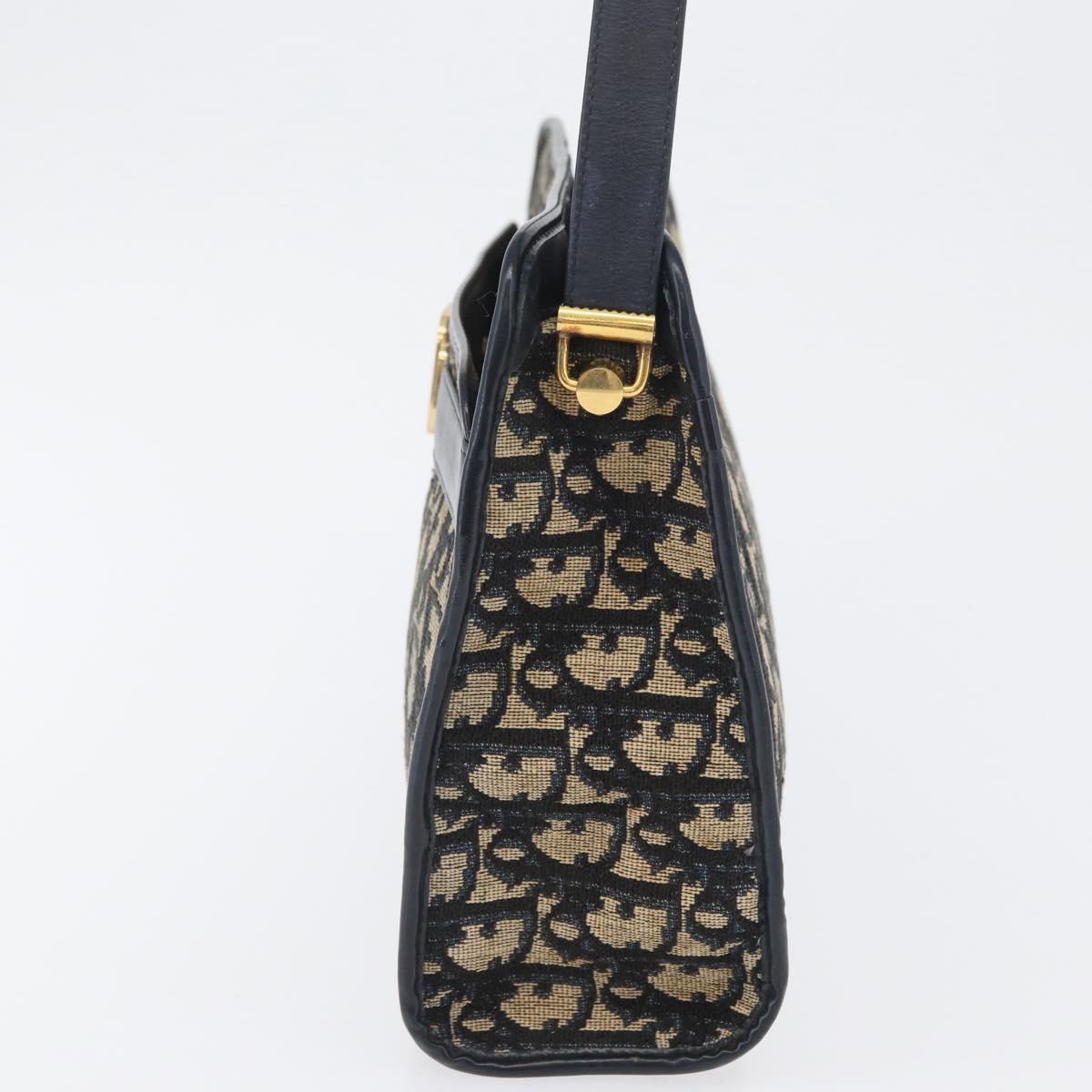 Christian Dior Trotter Canvas Shoulder Bag Navy Gold Auth 169874
