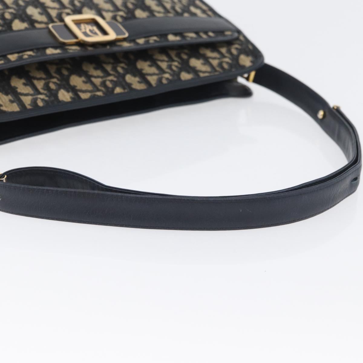 Christian Dior Trotter Canvas Shoulder Bag Navy Gold Auth 169874