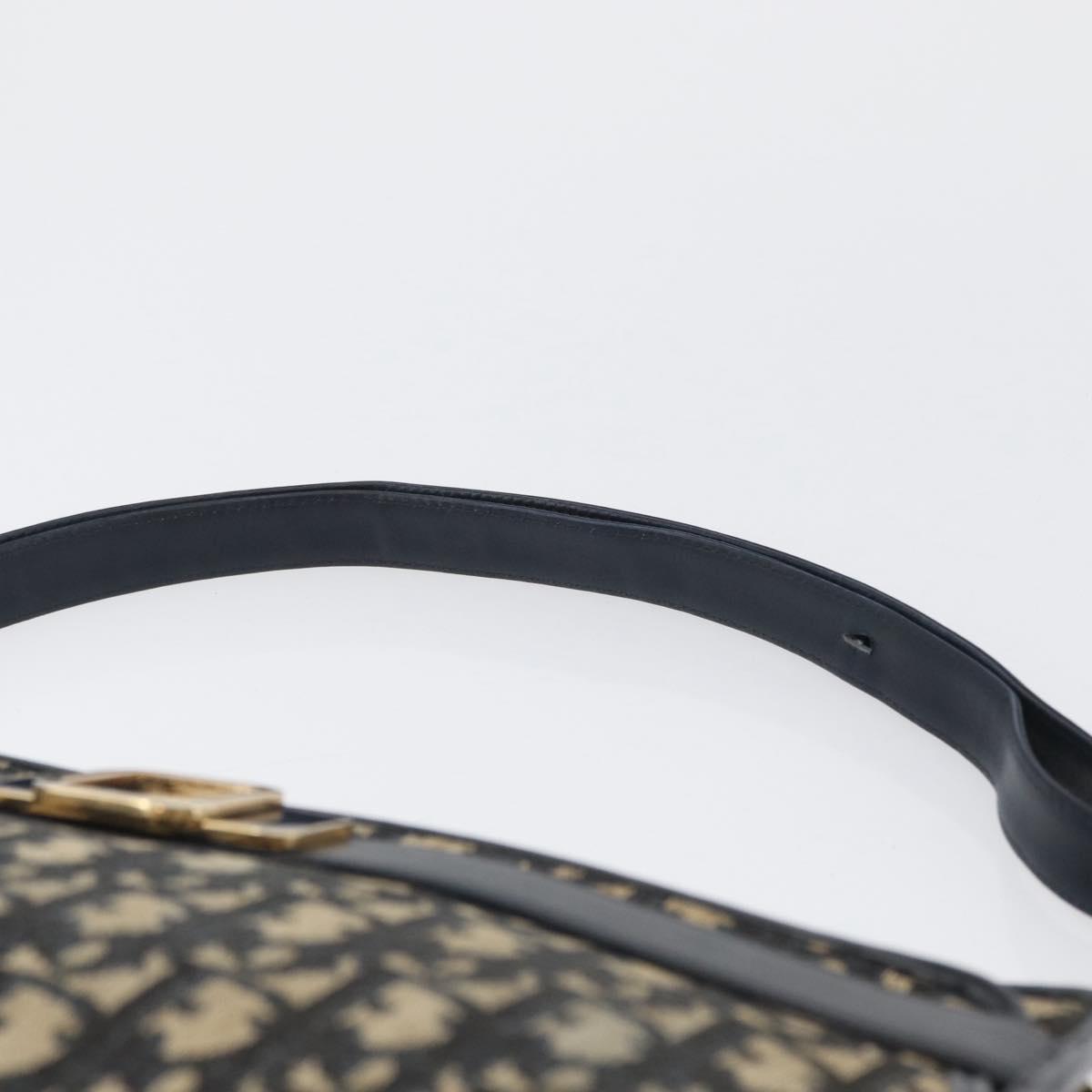 Christian Dior Trotter Canvas Shoulder Bag Navy Gold Auth 169874