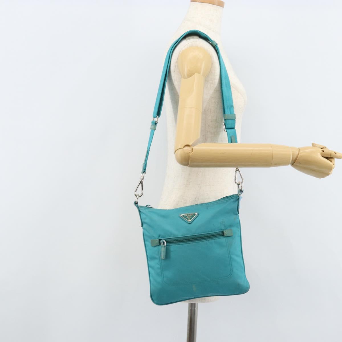 PRADA Shoulder Bag Nylon Light Blue Silver Auth 169875