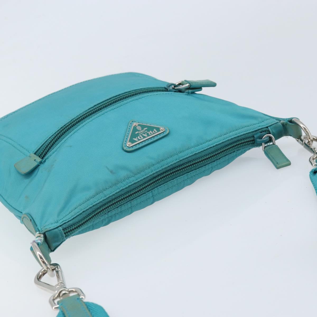PRADA Shoulder Bag Nylon Light Blue Silver Auth 169875