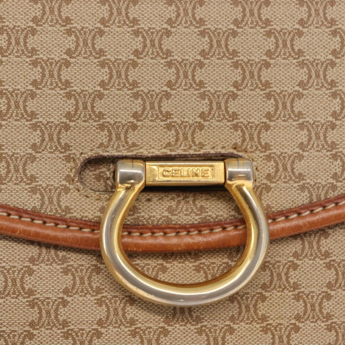 CELINE Macadam Canvas Shoulder Bag PVC Leather Beige Gold Auth 169877