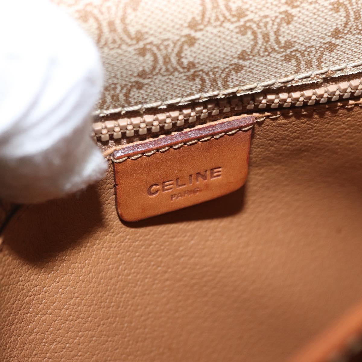 CELINE Macadam Canvas Shoulder Bag PVC Leather Beige Gold Auth 169877