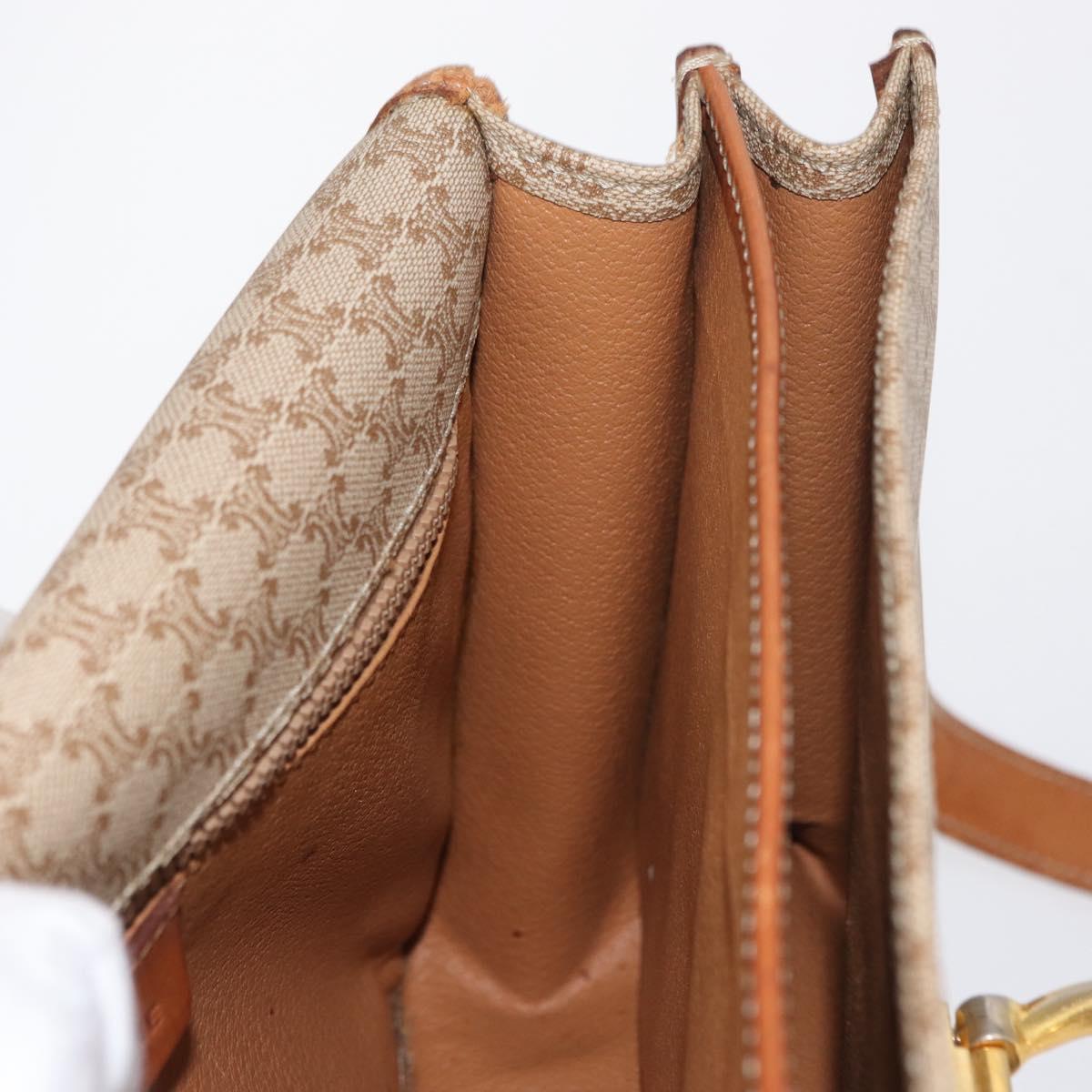 CELINE Macadam Canvas Shoulder Bag PVC Leather Beige Gold Auth 169877
