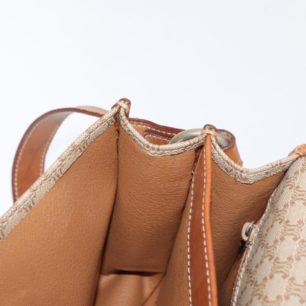 CELINE Macadam Canvas Shoulder Bag PVC Leather Beige Gold Auth 169877