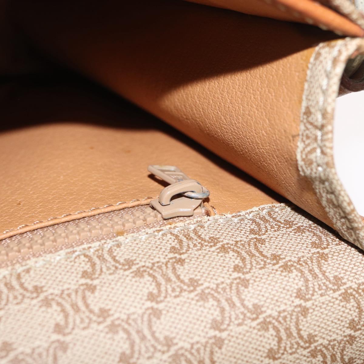 CELINE Macadam Canvas Shoulder Bag PVC Leather Beige Gold Auth 169877
