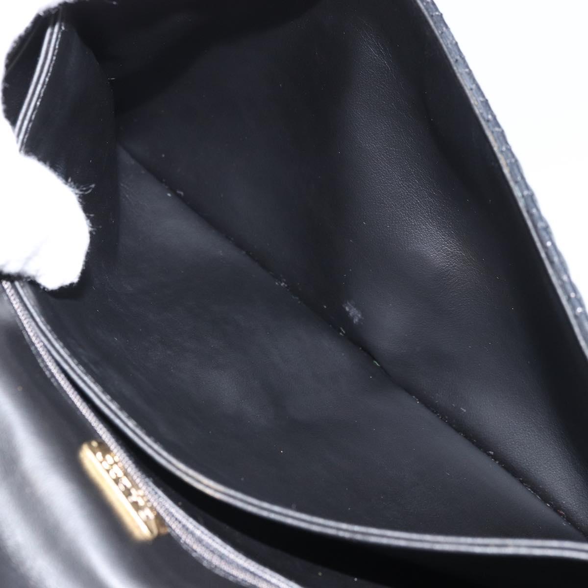 BALLY Chain Shoulder Bag Leather Black Gold Auth 169878V
