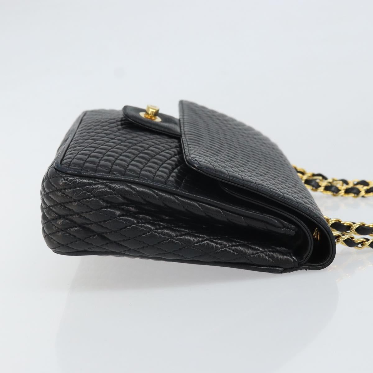 BALLY Chain Shoulder Bag Leather Black Gold Auth 169878V