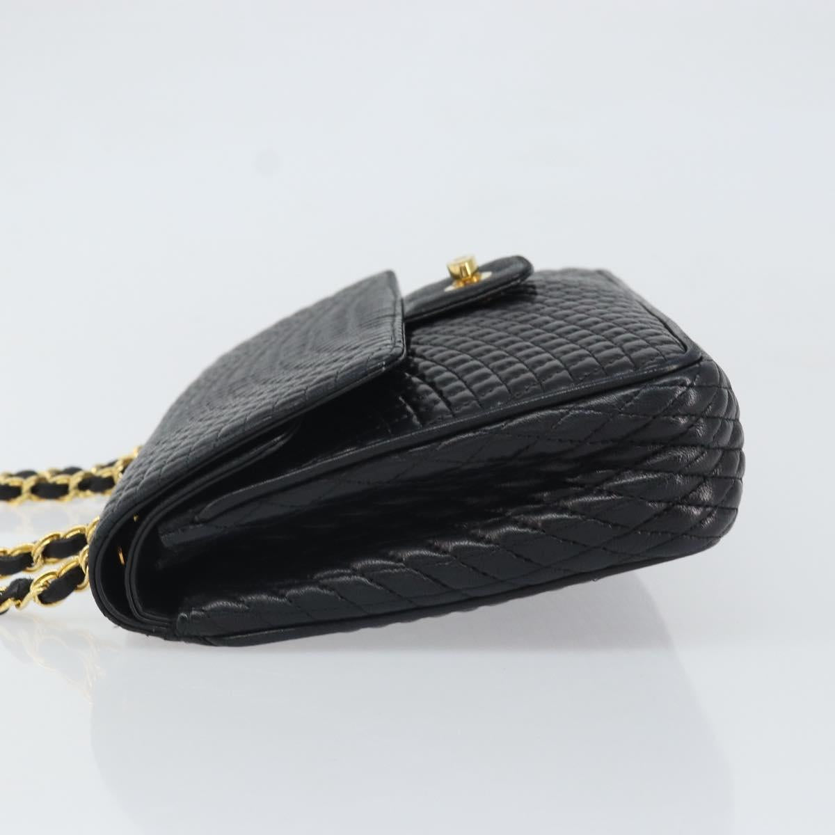 BALLY Chain Shoulder Bag Leather Black Gold Auth 169878V