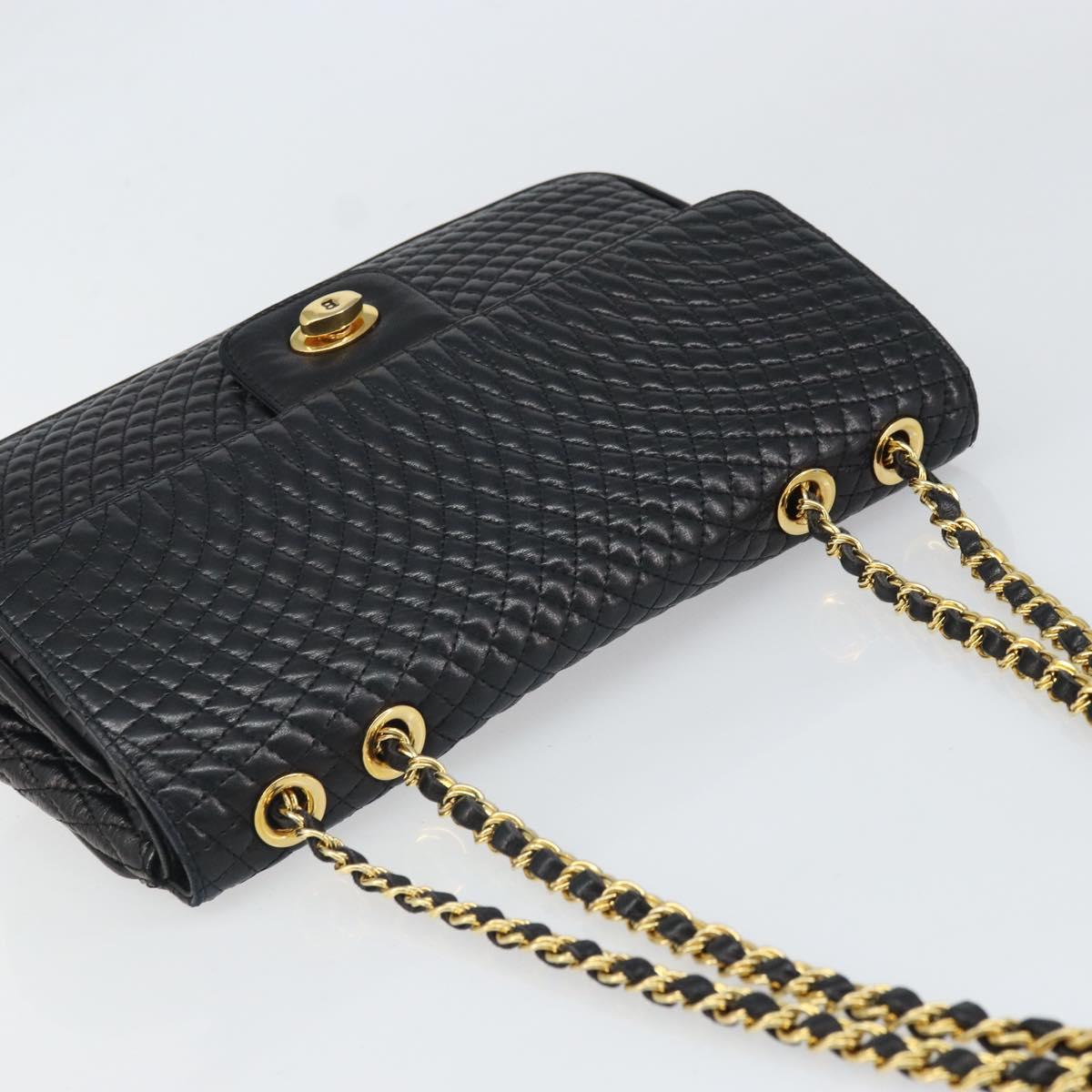 BALLY Chain Shoulder Bag Leather Black Gold Auth 169878V