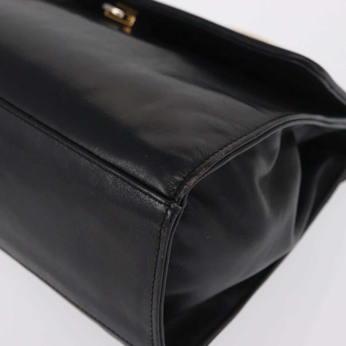 FENDI Hand Bag Leather Black Gold Auth 169891