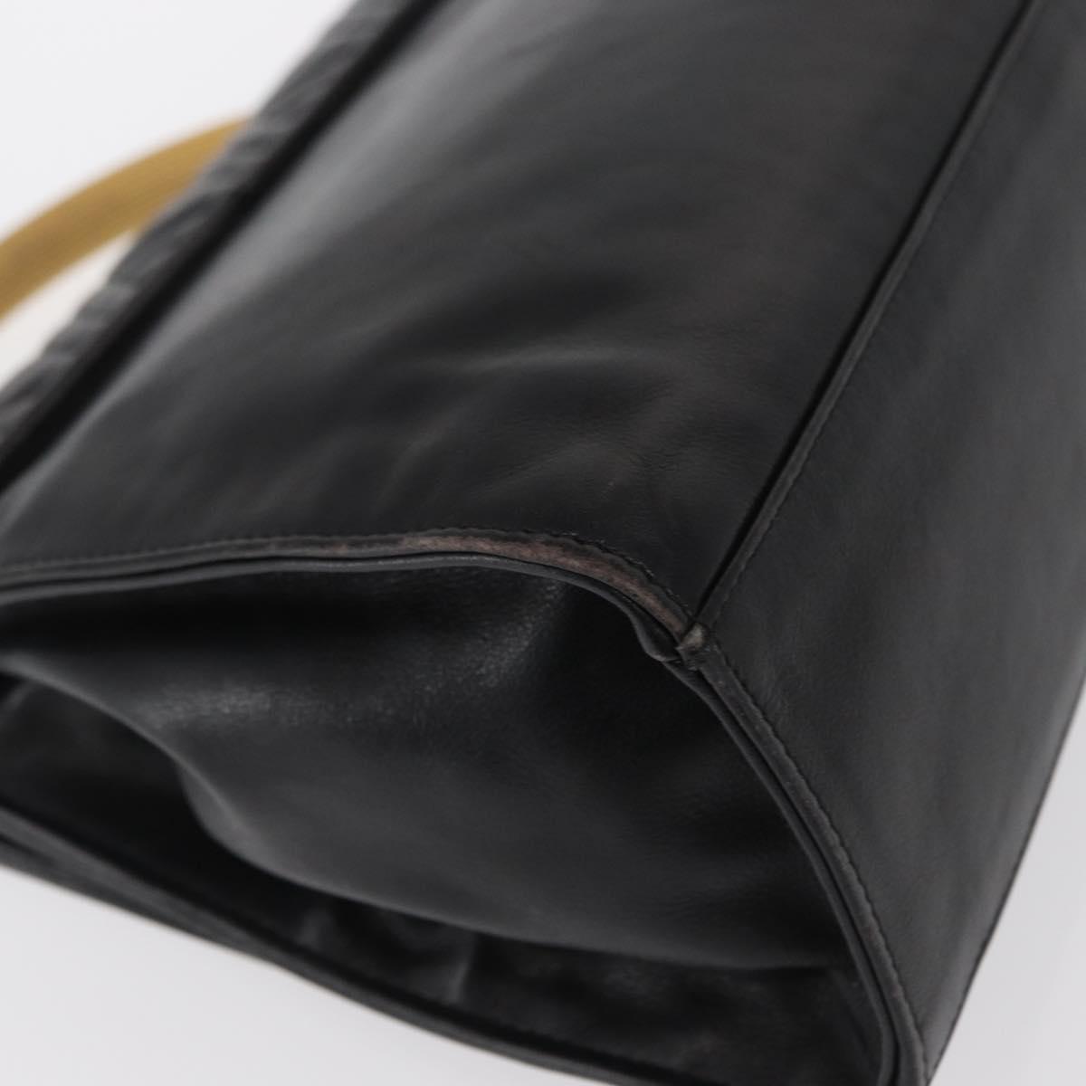 FENDI Hand Bag Leather Black Gold Auth 169891