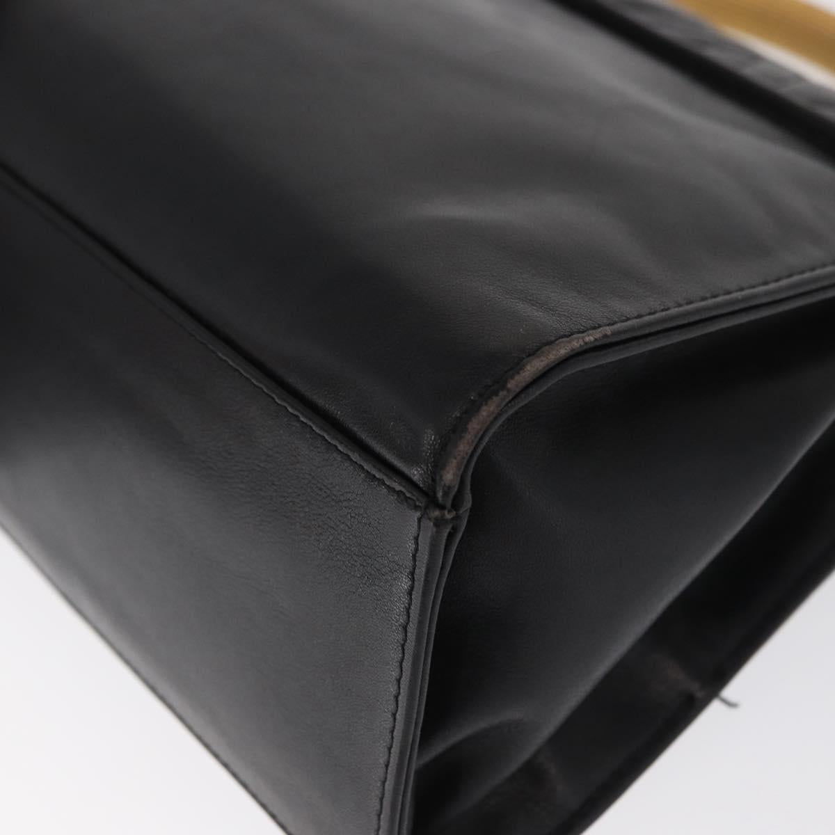 FENDI Hand Bag Leather Black Gold Auth 169891