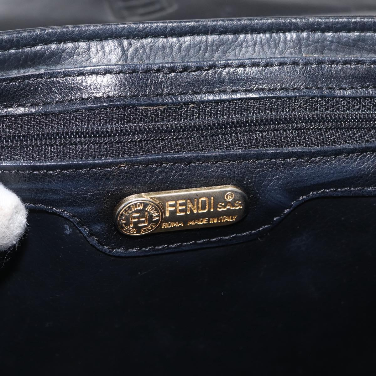 FENDI Hand Bag Leather Black Gold Auth 169891