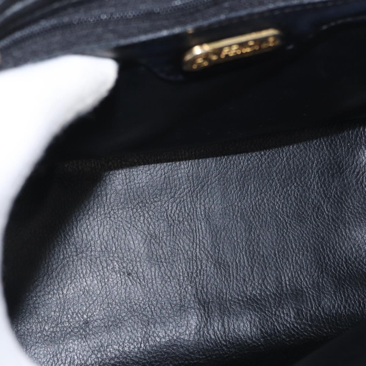 FENDI Hand Bag Leather Black Gold Auth 169891