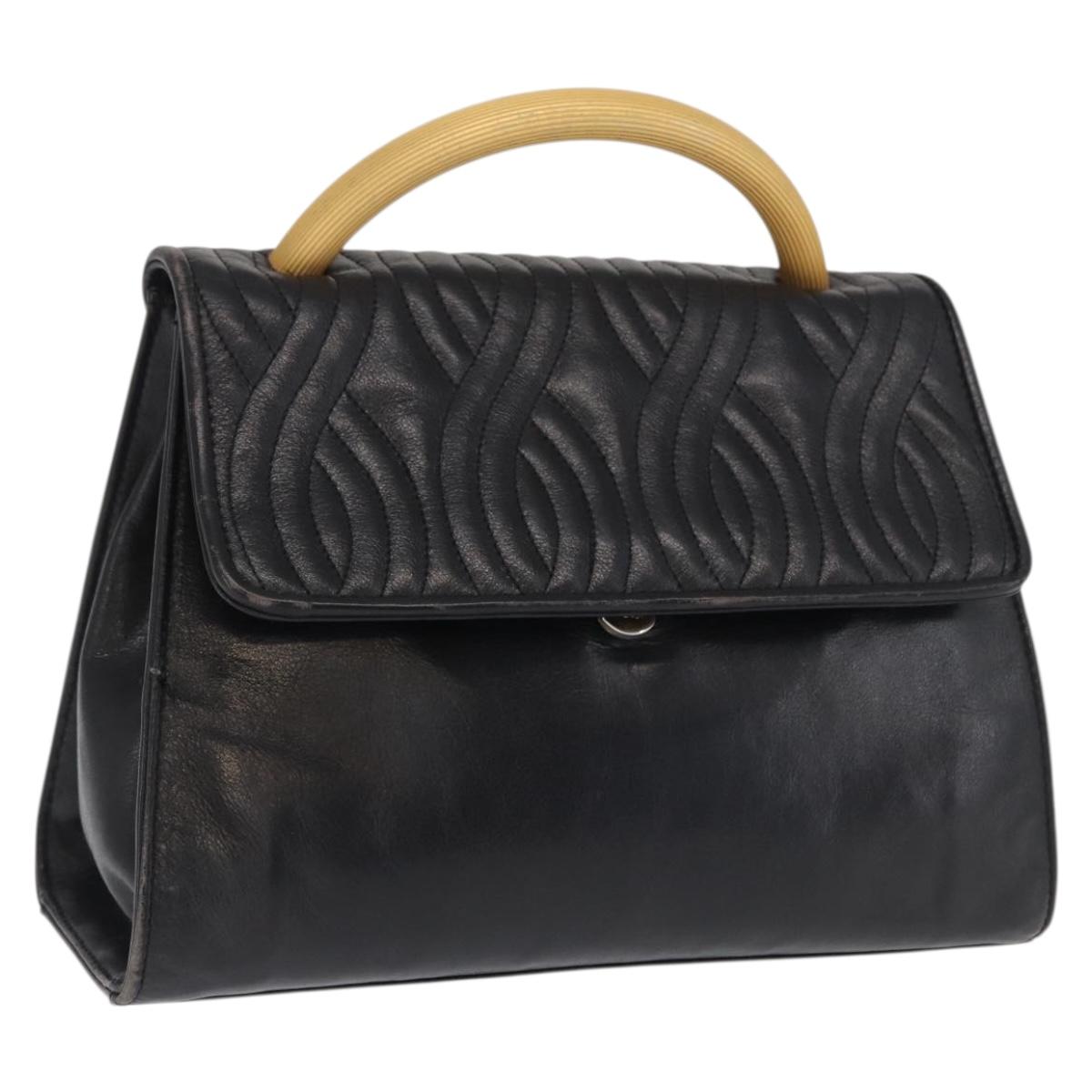 FENDI Hand Bag Leather Black Gold Auth 169891