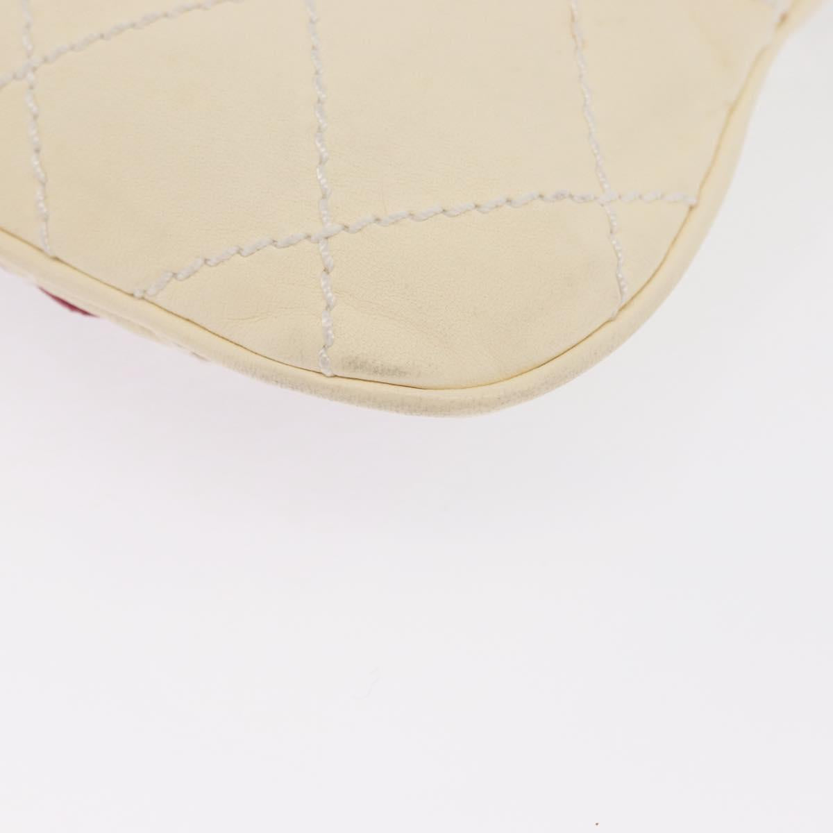 CHANEL Wild Stitch Chain Shoulder Bag Leather Ivory Gold CC Auth 169894