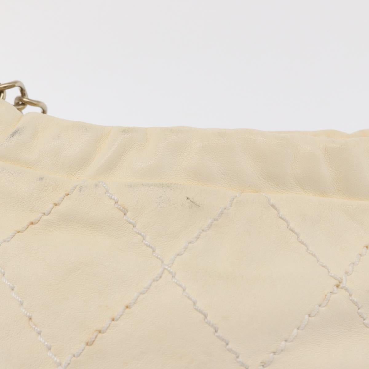 CHANEL Wild Stitch Chain Shoulder Bag Leather Ivory Gold CC Auth 169894