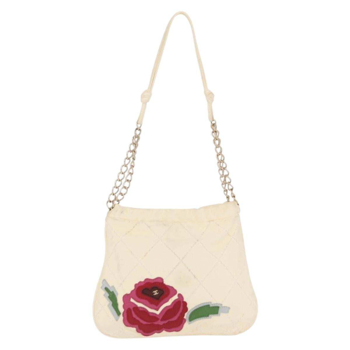 CHANEL Wild Stitch Chain Shoulder Bag Leather Ivory Gold CC Auth 169894