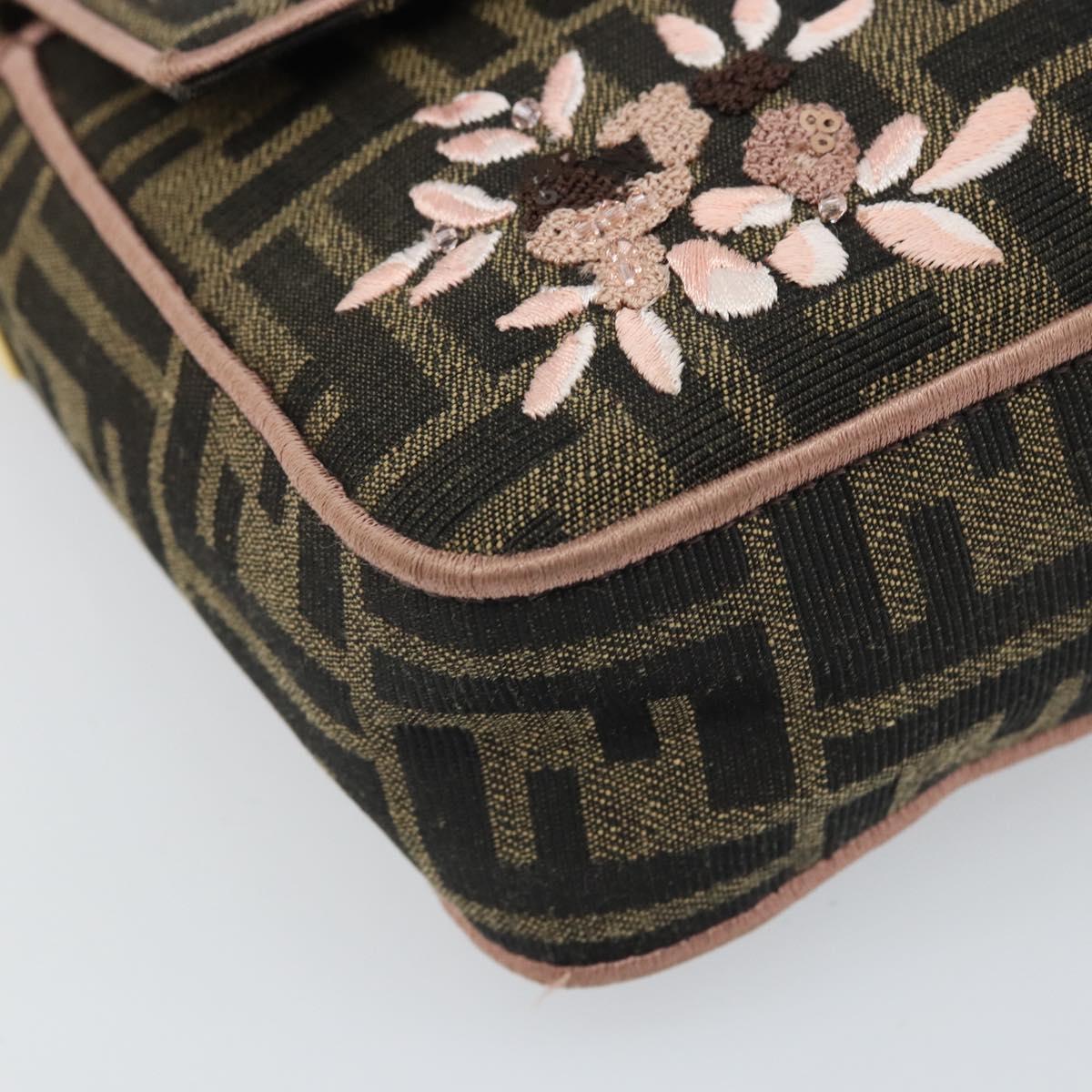 FENDI Zucca Canvas Shoulder Bag Black Brown gold Auth 169895SAM