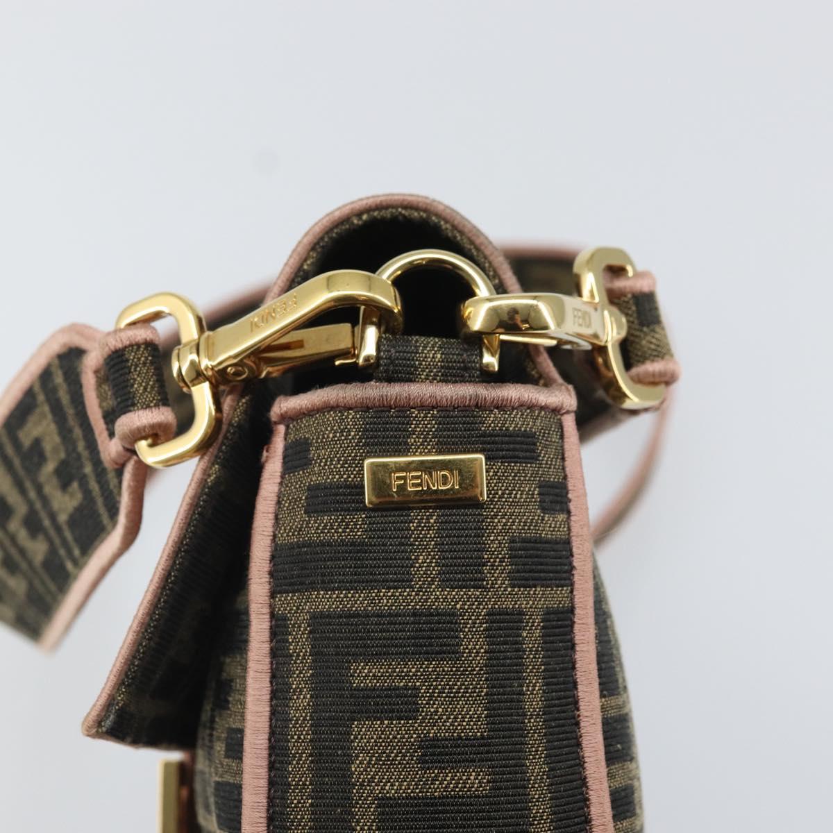 FENDI Zucca Canvas Shoulder Bag Black Brown gold Auth 169895SAM