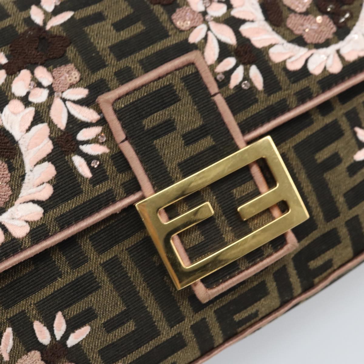 FENDI Zucca Canvas Shoulder Bag Black Brown gold Auth 169895SAM