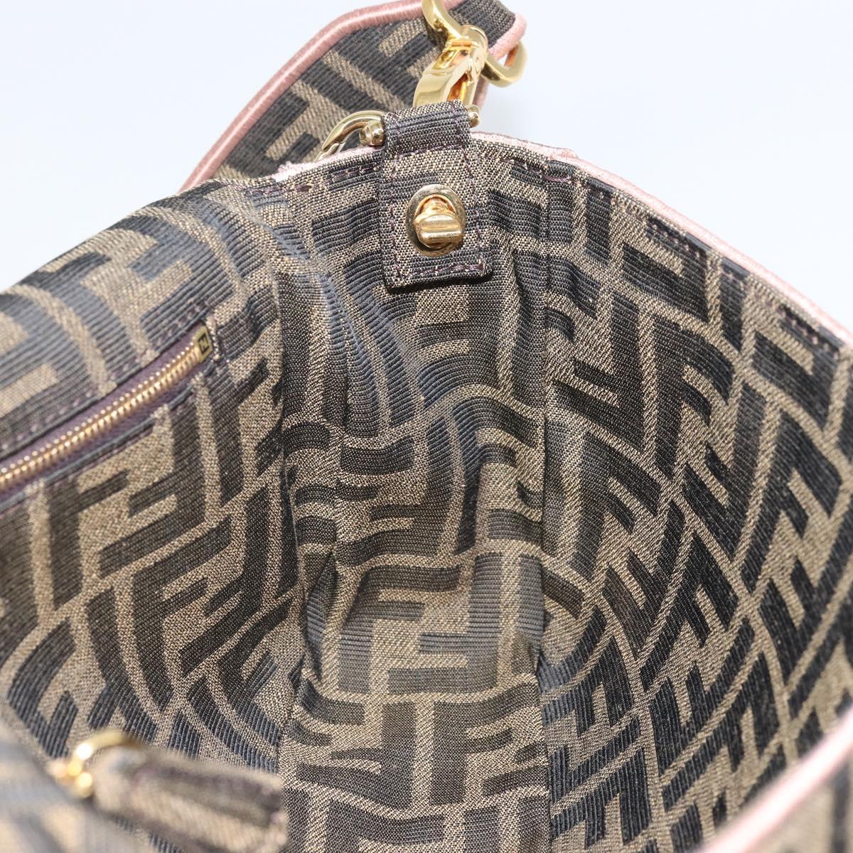 FENDI Zucca Canvas Shoulder Bag Black Brown gold Auth 169895SAM