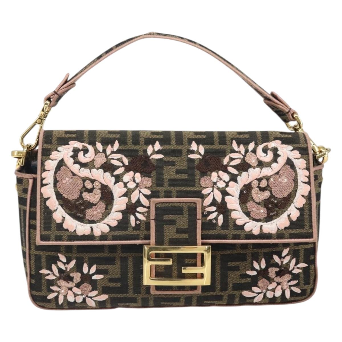 FENDI Zucca Canvas Shoulder Bag Black Brown gold Auth 169895SAM