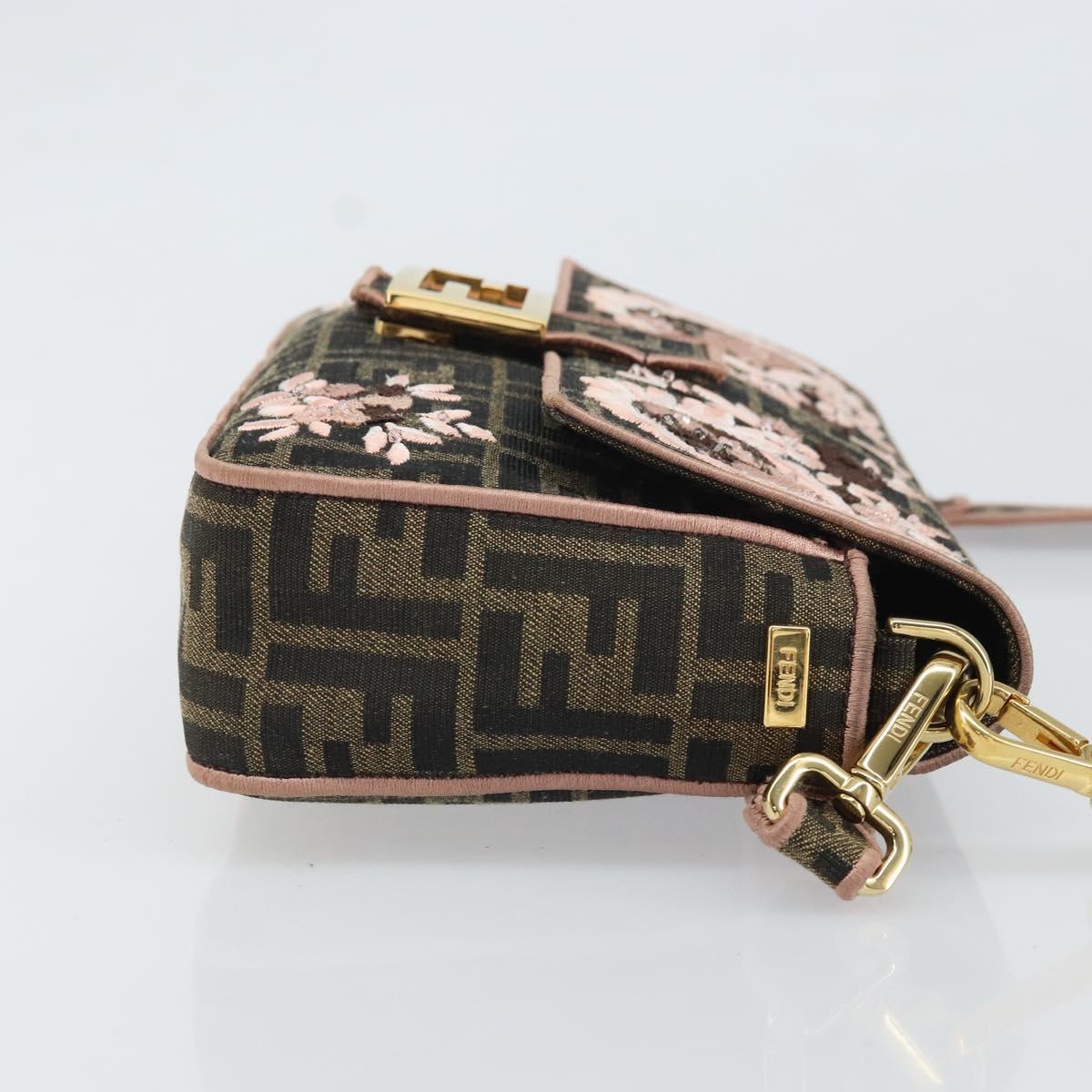 FENDI Zucca Canvas Shoulder Bag Black Brown gold Auth 169895SAM