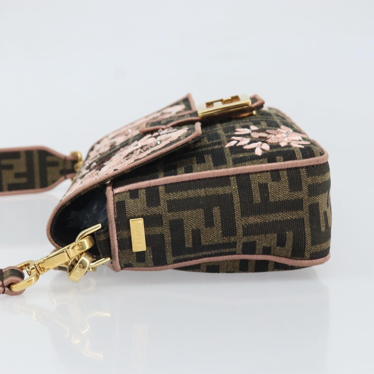 FENDI Zucca Canvas Shoulder Bag Black Brown gold Auth 169895SAM